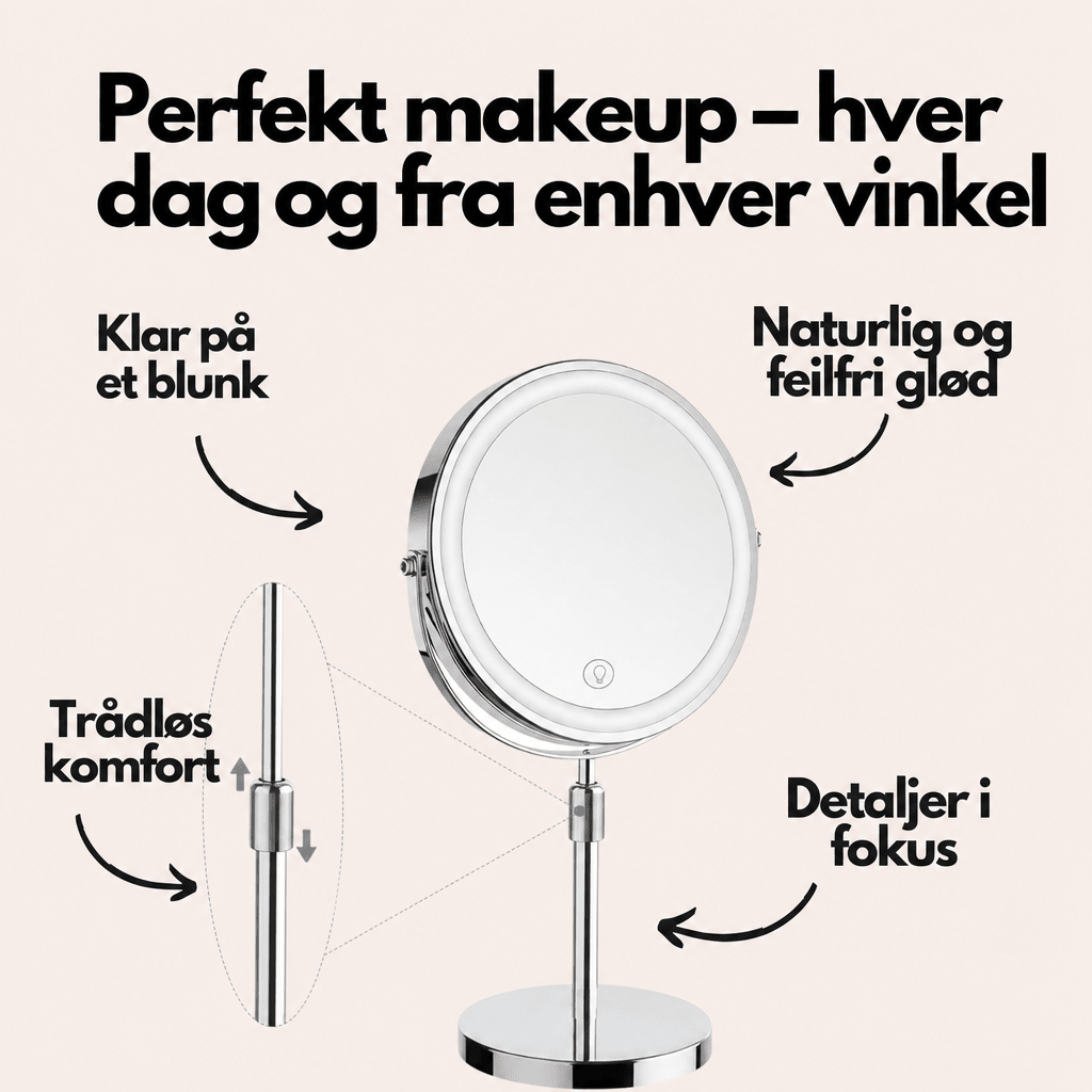 LumiGlow Pro intelligent sminkespeil med justerbart LED - lys og 10x forstørrelse - AVABeauty.no